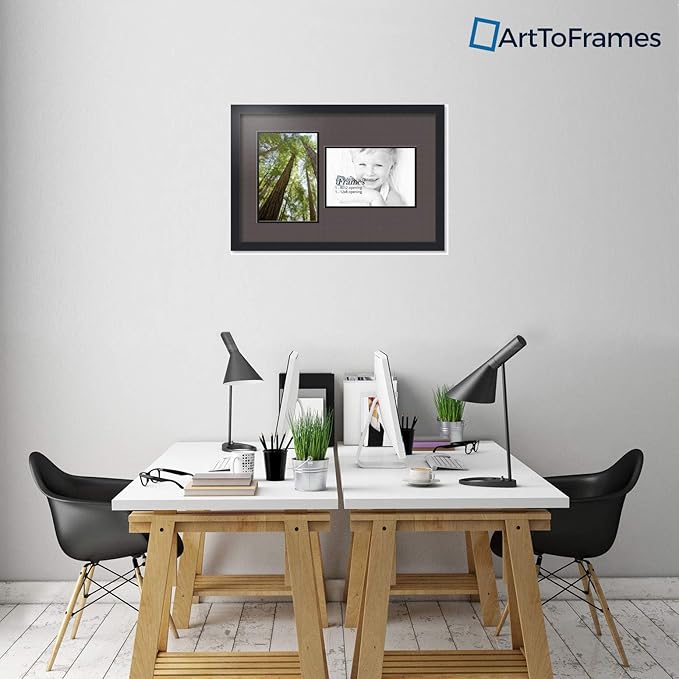 ArtToFrames Collage Photo Frame Double Mat with 2 - 8x12 Openings and Satin Black Frame