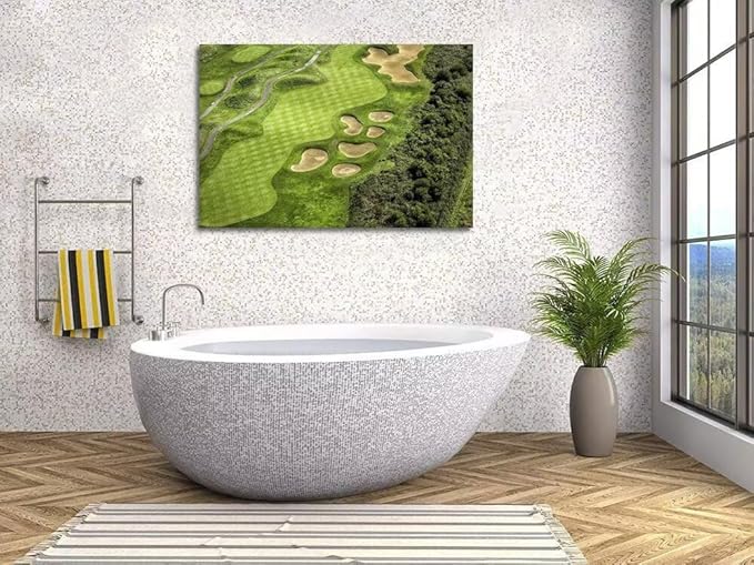 chenchenArt Golf Course Canvas Print for Living Room Decor, 12''H x 18''W, Waterproof, Framed Art Print