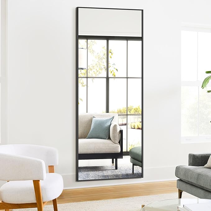 Full Length Standing Mirror, 70"x24" Black Full Body Mirror With Aluminum Alloy Frame, Free Standing or Wall Mount for Bedroom, Living Room, Dressing Room
