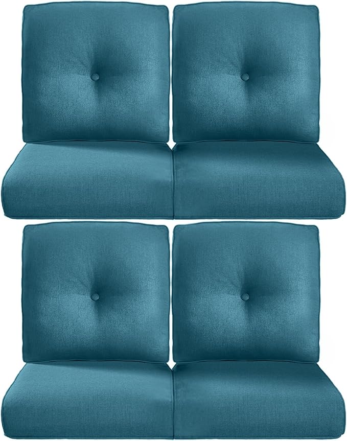 22x25/22x24 Outdoor Chair Cushions Set of 4 - Heavy Duty High Back Zippered Cushion for Patio Wicker Furniture Dining Gliding Rocking Chairs Loveseat L-Shape Sofa - Peacock Blue/Button