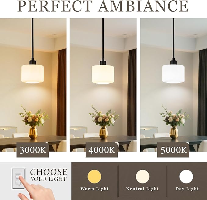 Milk Glass Pendant Lights Kitchen Island, 1-Light Modern Black Hanging Light Fixtures with Rods, Mini Kitchen Pendant Lighting Over Island for Sink Bathroom, OS-YQ8153-1PBK
