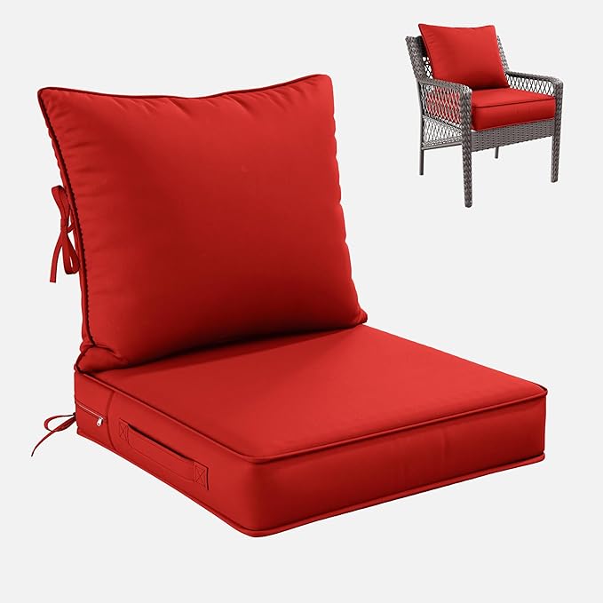 Premium Outdoor Seat Cushion Chair Cushions for Patio Furniture 22 L X 22 W X 4 H Waterproof & Fade Resistant Deep Seat and Backrest Cushion Set with Removable Covers for Chair, Sofa