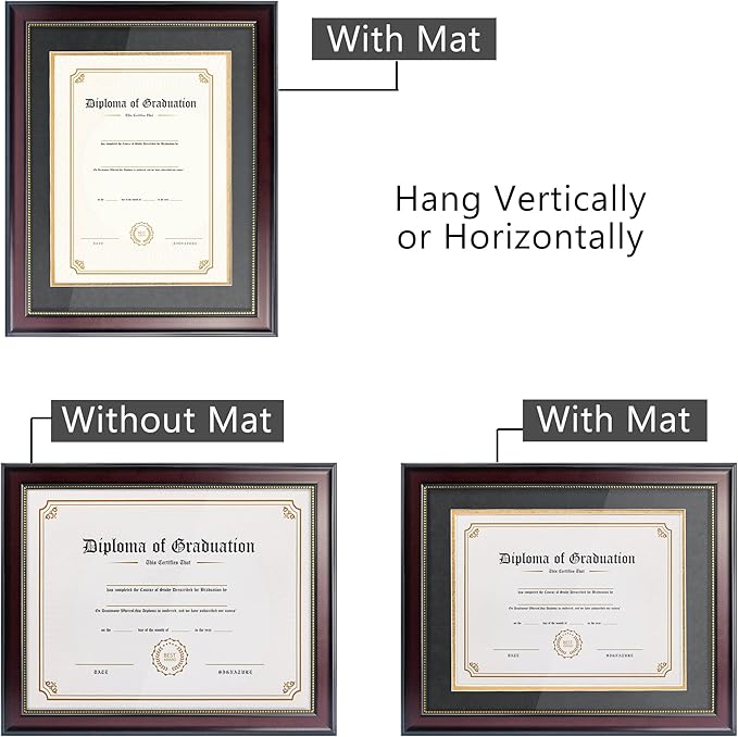 GraduatePro 8.5x11 Diploma Frame with Black Over Gold Mat or Display 11x14 Document Without Mat, CPA License Frame, UV Protection Acrylic, Mahogany with Gold Beads, Pack of 3
