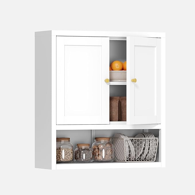 Metal Bathroom Storage Cabinet, Metal Storage Cabinet with 2 Adjustable Shelves & 2 Doors,Freestanding Sideboard for Small Spaces (White, Wall Cabinet-22.59" H)
