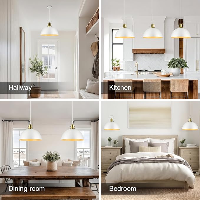 18 Inch White Farmhouse Pendant Lights for Kitchen Island Industrial Pendant Lighting Adjustable Height Vintage Dome Hanging Light Fixtures for Barn, Dining Room