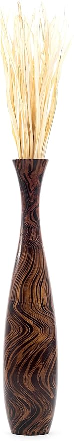 Leewadee Large Brown Light Brown Home Decor Floor Vase – Wooden 41 inches Tall Farmhouse Decor Flower Holder for Fake Plant and Pampas Grass