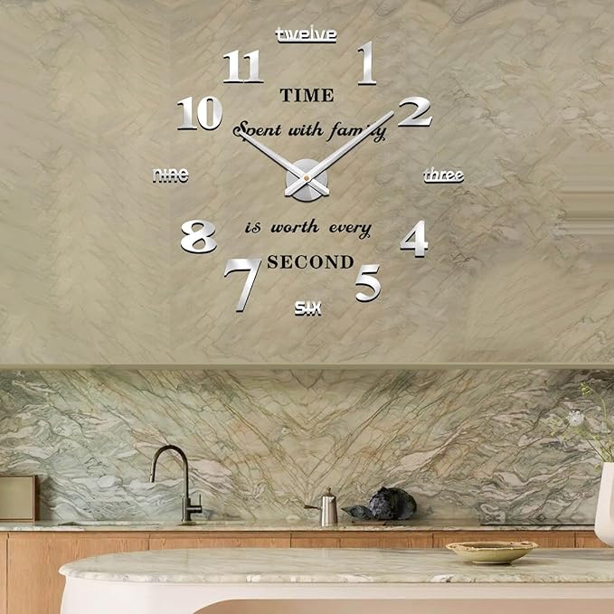 VANGOLD Large Wall Clocks for Living Room Decor, DIY Wall Clock Modern 3D Wall Clock with Mirror Numbers Stickers for Home Office Decorations Ideas (Black)