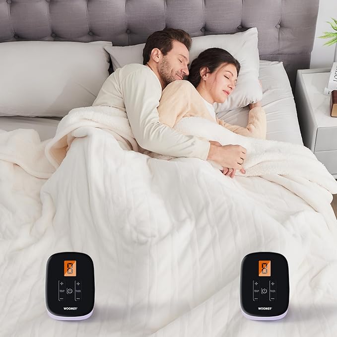 WOOMER Electric Heated Blanket Twin Size, Soft Flannel Fast Heating Blanket, Purple Color, 62"x 84", 10 Heating Levels & 0.5-12H Auto Off, Over-Heat Protection