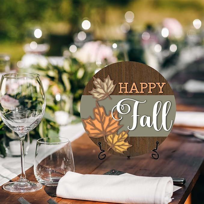Happy Fall Desk Decor, 8 Inch Autumn Maple Leaves Table Centerpieces, Thanksgiving Gifts for Home Farmhouse Decorations - A10
