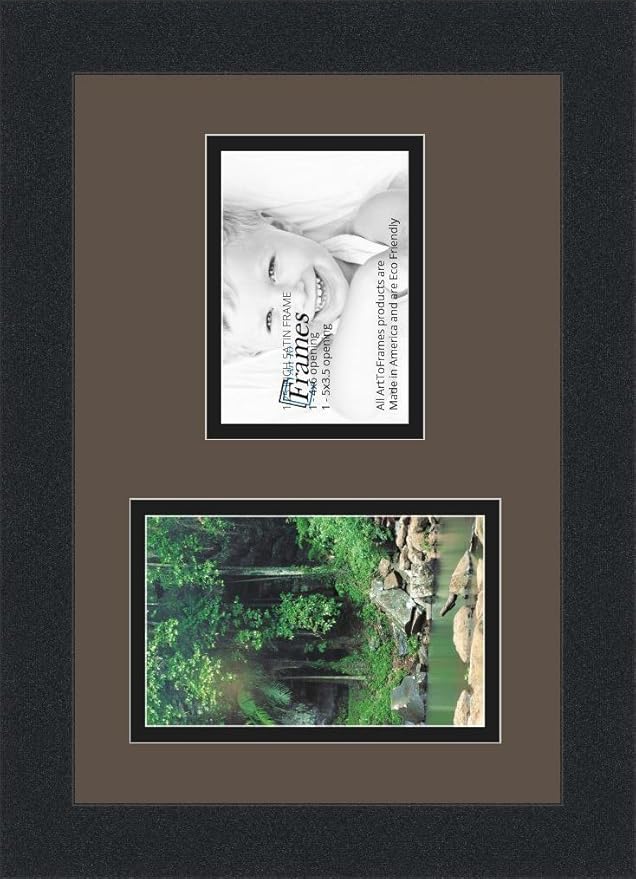 ArtToFrames Collage Photo Frame Double Mat with 1 - 3.5x5^ 4x6 Openings and Satin Black Frame