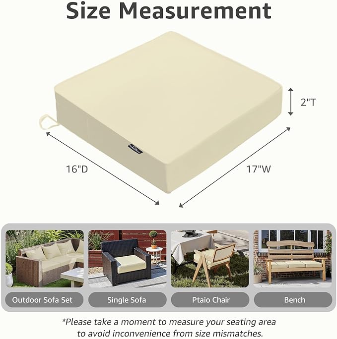 Outdoor Chair Cushions 17 x 16 x 2 Inch, Waterproof & Fade Resistant Patio Seat Cushion for Furniture with Handle and Ties, Thick Seating Pads for Outside Sofa Couch Set of 2, Yellow