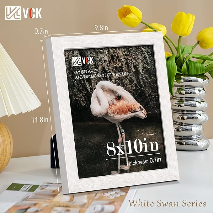 VCK 8x10 Picture Frame Set of 4 - White, Gallery-Quality Wood Poster Frames, 1.1-Inch Wide Border, Polished Plexiglass, Vertical or Horizontal Wall & Tabletop Display for Photo/Art/Prints, White