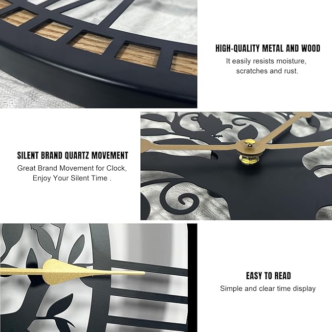 Wall Clocks for Living Room Decor - Big Wall Clock, Quiet and No Ticking Suitable for Wall Decor, Living Room Decoration, Kitchen Decoration (24 in)