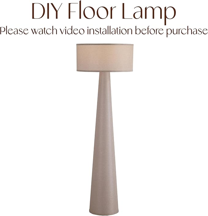Floor Lamp - Branch and Wick – 59” Tall Standing Linen Lamp with Fabric Shade, LED Bulb Included – Elegant Corner Lamp for Living Room, Bedroom, Office - Taupe