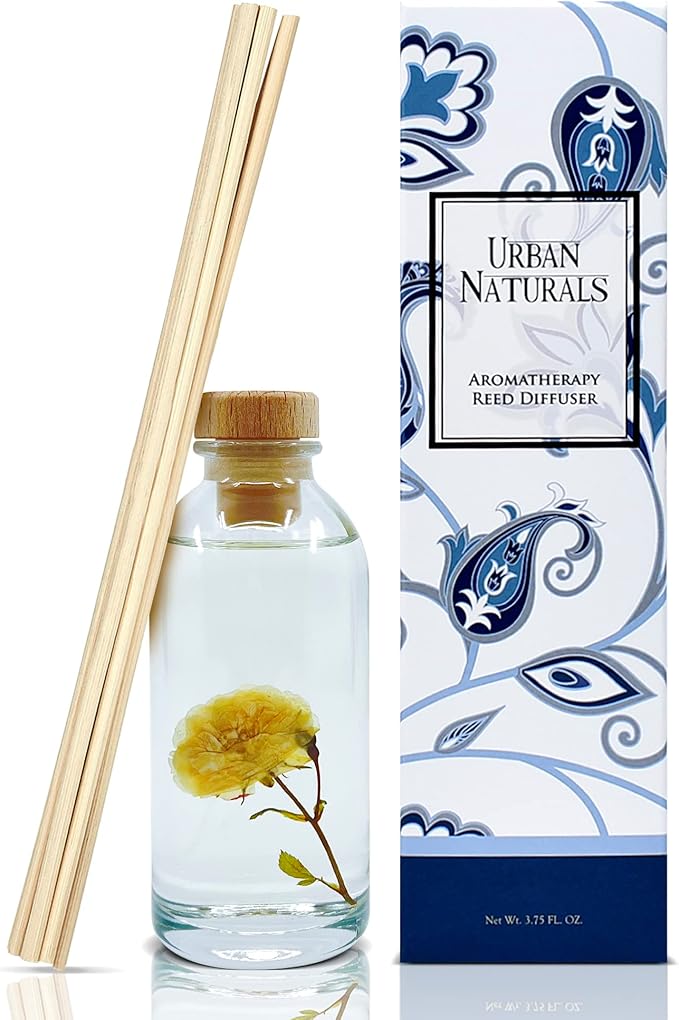 Urban Naturals Ocean Rose Reed Diffuser Set | Made with Essential Oils & Real Botanicals | Salty Mist, Lemongrass, Geranium, Rose, Basil, Honey & Sandalwood | Made in The USA