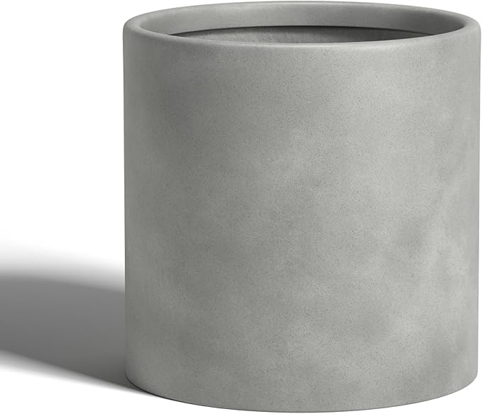 DTY Signature Mount Powell Fiberstone Planter - 20 Inch Jumbo Gray Cylindrical Mid-Century Modern Home Decor Indoor & Outdoor Plant Pot - Durable Planters for Indoor Plants, Outdoor Spaces