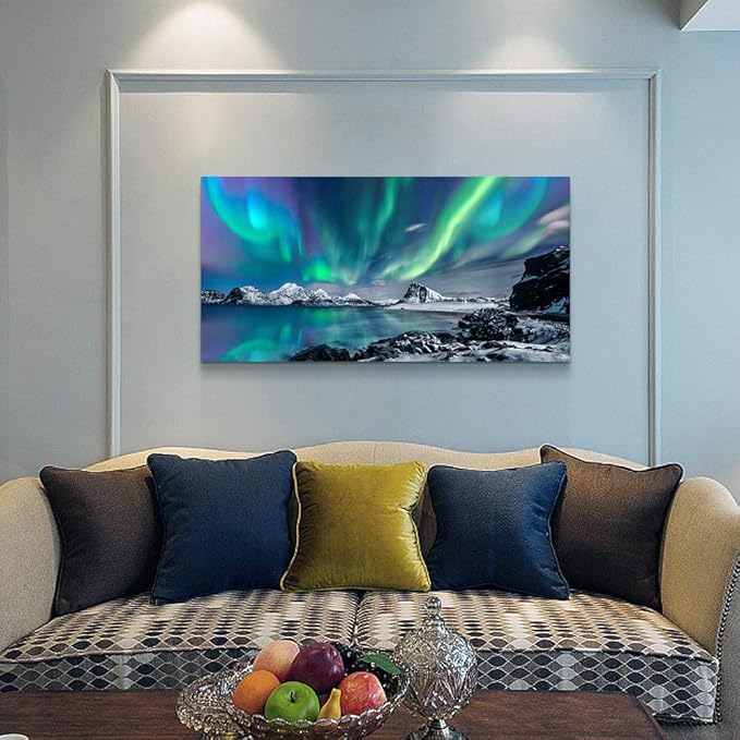 Large Wall Decor For Living Room Canvas Wall Art For Bedroom Blue Aurora Scenery Paintings Modern Bathroom Canvas Art Prints Ready To Hang Office Pictures For Home Kitchen wall Decorations Artwork