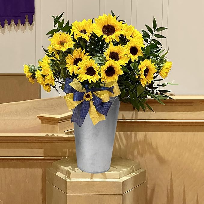 4 Packs 11.8 Inch Tall Galvanized Metal Vases With Handles - Rustic Tall Buckets for Cut Flowers, Country Wedding, Table Centerpiece Decorations - Vintage Style Containers