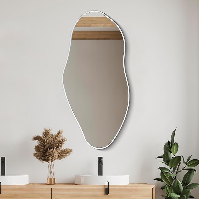 JONATHAN Y MIR200A Everly 20 in. W x 42 in. H Large Irregular Framed Decorative Wall Mirror, for Bathroom, Living Room, Bedroom, White