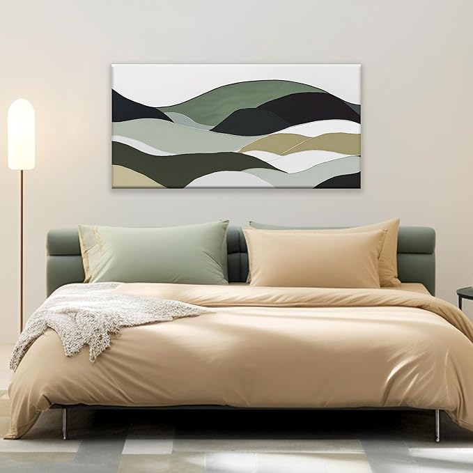 TAIJXAGSG Wall Art For Bedroom Office Decor Abstract Wall Art Green White Wall Art Irregular Shapes Painting Canvas Art Wall Decor Prints Ready To Hang Wall Pictures Home 20 × 40 Inch