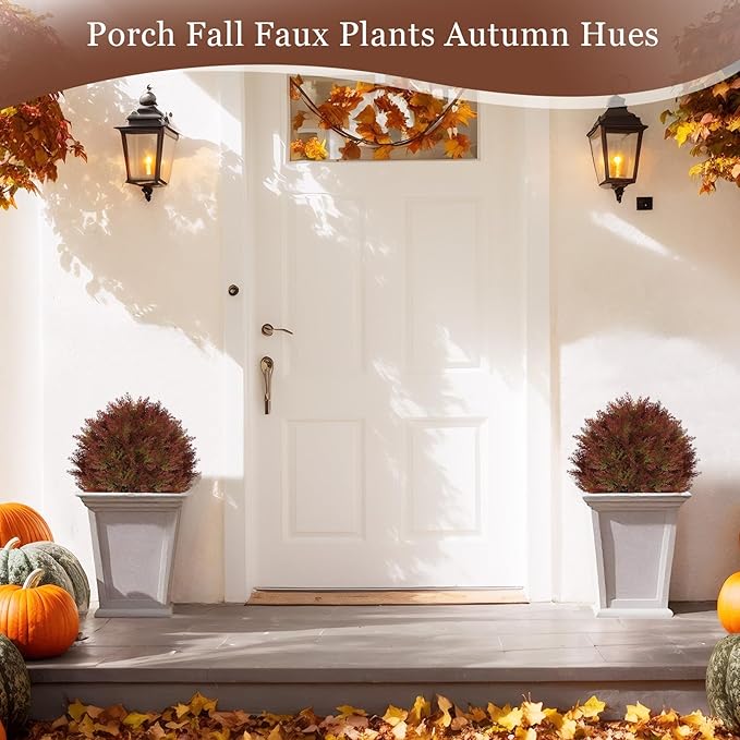 24" Faux Cedar Trees for Outdoor Planters, Artificial Topiary Ball Plants UV Resistant, Fake Bushes & Shrubs for Front Porch, Patio, Fall Decor, Set of 2