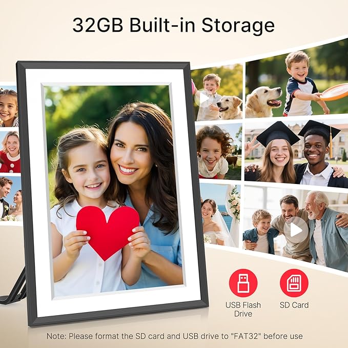 Frameo 10.1" Digital Picture Frame, Smart WiFi Digital Photo Frame with 1280x800 HD IPS Touch Screen 32GB Memory Auto-Rotate Wall Mounted, Share Photos/Videos from Phone Anywhere(Black&White)