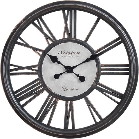 18 Inch Retro Black Wall Clock, Silent Non-Ticking Battery Operated Round Vintage Clock with Roman Numerals,Decorative Living Room, Kitchen, Bedroom Decor