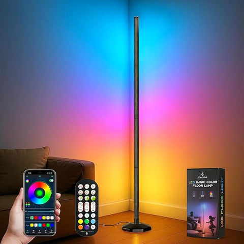 DomeStar RGB Corner Floor Lamp with Remote and App Control, Color Changing Smart Light with Music Sync Mode - Modern Mood Lighting for Bedroom, Living Room, Gaming Setup and Aesthetic Room Decor