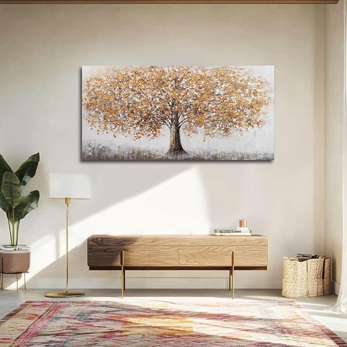 NBAODAN Tree Canvas Wall Art Abstract Gold Wall Decor for Living Room Landscape Art Modern Artwork for Office Plant Canvas Prints 24"x 48"