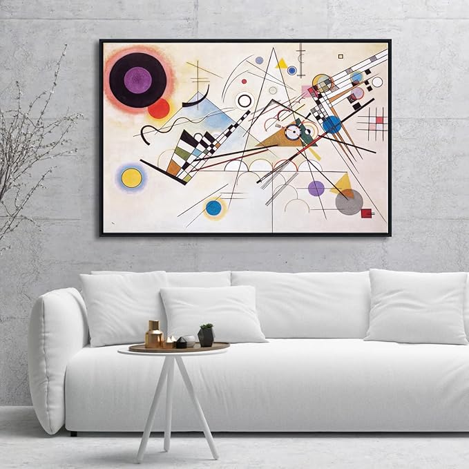 Wieco Art Large Framed Canvas Wall Art Wassily Kandinsky Composition VIII Picture Print of Famous Paintings Abstract Canvas Prints for Living Room Home Decor Wall Decorations