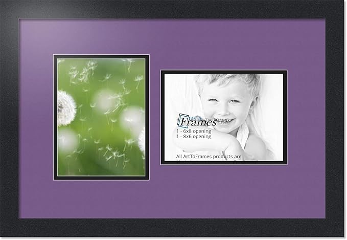 ArtToFrames Collage Photo Frame Double Mat with 2 - 6x8 Openings and Satin Black Frame