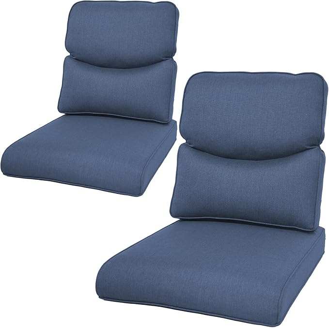 Patio Cushions for Outdoor Furniture - 22×24 Inches High Back and Deep Seating Outdoor Cushion for Patio Chairs Sofa Couch Loveseat Water Resistant(Blue/2 Set/Smile)