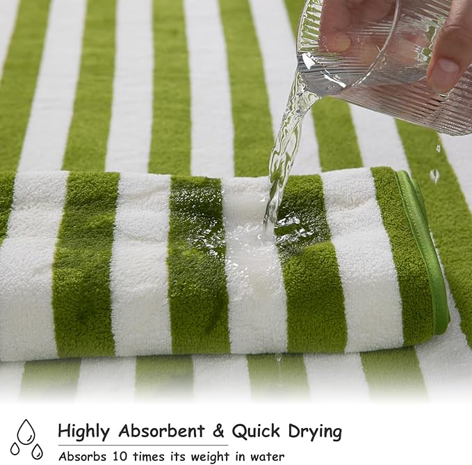 18 Pcs Green Cabana Stripe Family Towels Set with Hanging Loop-6 Bath Sheets,6 Hand Towels,6 Washcloths Ultra Soft Bathroom Towel Highly Absorbent Quick Dry Shower Towel for Beach Chair,Spa,Gym,Hotel