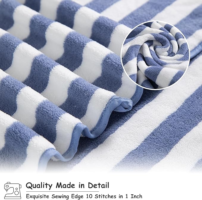 18 Pcs Blue White Stripe Family Towels Set with Hanging Loop-6 Bath Sheets,6 Hand Towels,6 Washcloths Ultra Soft Bathroom Towel Highly Absorbent Quick Dry Shower Towel for Beach Chair,Spa,Gym,Hotel