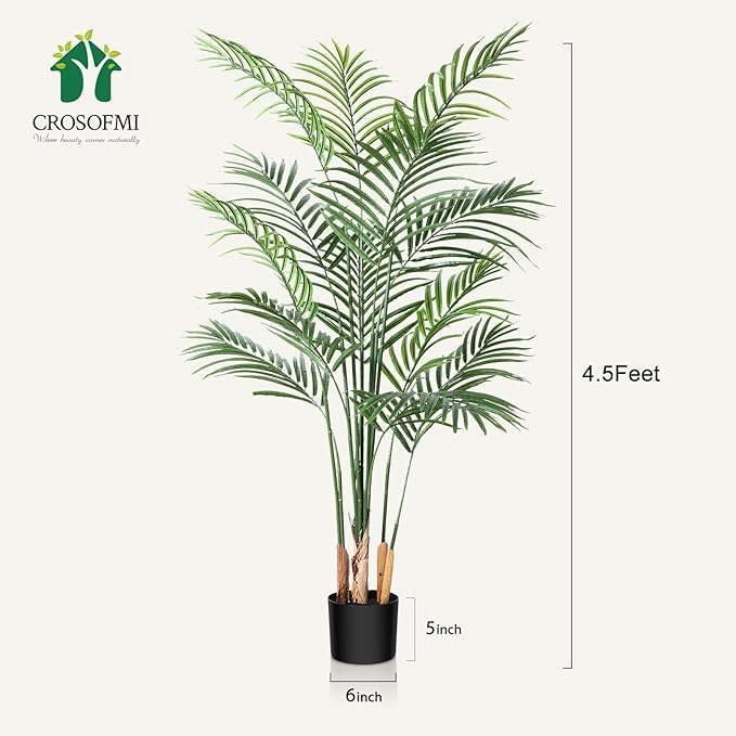 Artificial Palm Tree 5Ft Faux Dypsis Lutescens-Tall Fake Plants with Adjustable Branches,No Maintenance,Tropical Palm Tree for Indoor Decor - Ideal for Living Room,Office,Commercial Spaces,2pcs