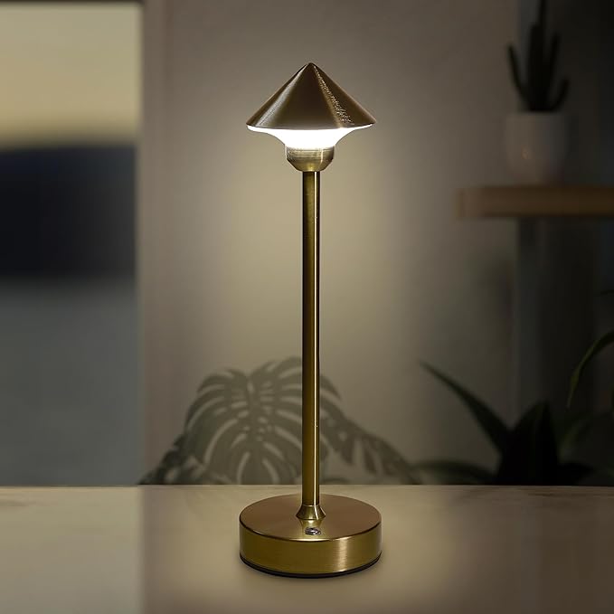 Camden Reed Table Lamp, Desk lamp, 3 Different Lighting Modes, Modern Minimal Design for Dinner/Coffee Table/Restaurant/Bedroom, Cone Gold