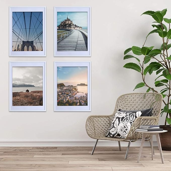 Art Emotion White 18x24 Picture Frame Display 16x20 Pictures with Mat or 18x24 without Mat, Horizontal and Vertical for Wall- 4 packs.