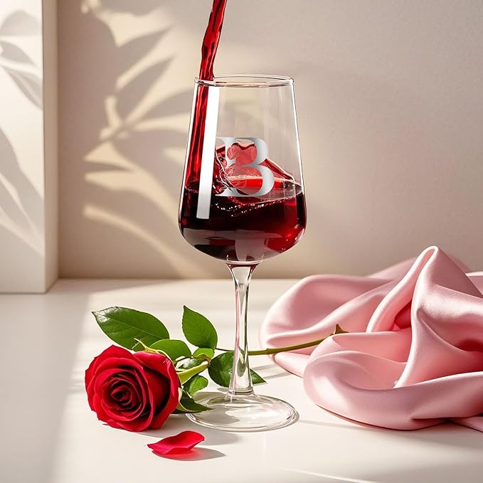 Monogrammed Wine Glass Gifts for Women - Personalized A-Z Wine Glasses with Gift Box & Greeting Card | Custom Mothers day, Anniversary, Birthday Gifts for Her, Mom, Wife, Best Friend, Sister,Woman (B)