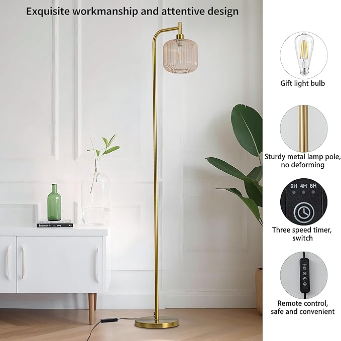 MAYNA Glass Floor lamp Living Room, Modern Vertical lamp, Remote Control Switch with Glass lampshade, 67-inch high lamp Suitable for Bedroom and Study (2700K LED Bulb Included)