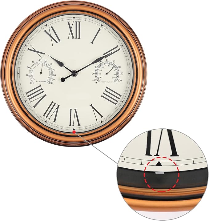12 inch Outdoor Wall Clock, Plastic Waterproof Wall Clock with Temperature & Humidity for Patio Garden Home
