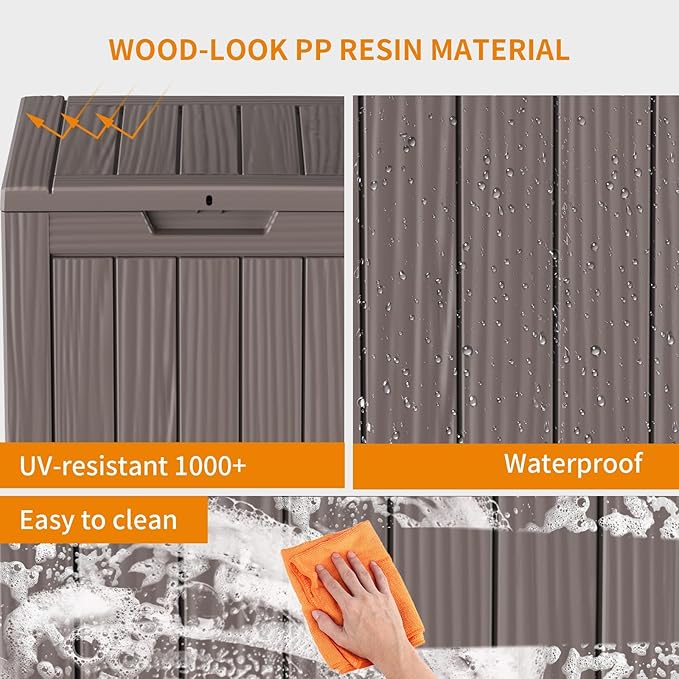 28 Gallon Deck Box,Resin Outdoor Storage Box with Lockable for Patio Furniture, Pool Accessories, Garden Tools Waterproof Outside Storage Box, (Grey)