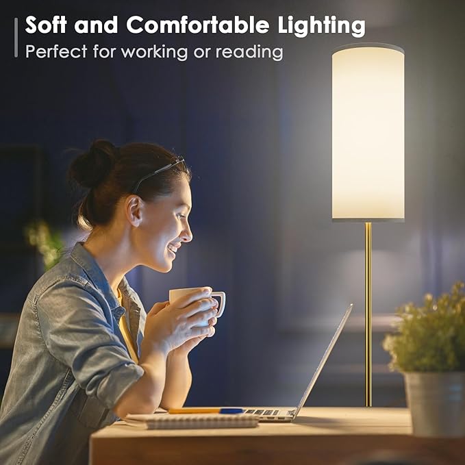Floor Lamp for Living Room, Modern Standing lamp with Remote Control, Stepless Dimmable 9W Bulb & Beige Lampshade Included, Gold Pole Tall Floor Lamp for Bedroom Office