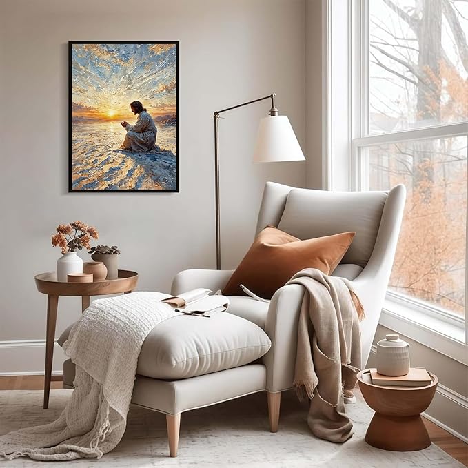 Christian Wall Art Print, Religious Scripture Biblical Decor, Faith-Based Inspirational Landscape with Cross, Digital Printed Canvas Poster for Church, Home Chapel, Prayer Room Decor