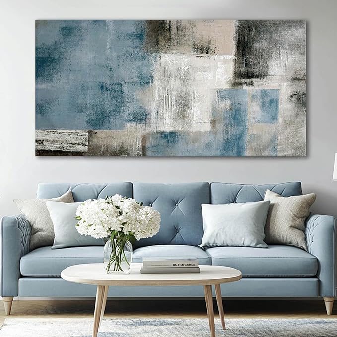 SDYA Blue Wall Art Abstract Canvas Wall Art Navy Wall Decor Wall Decorations for Girl Room Hand Painted Pictures for Bedroom Home Decor Living Room 29x58 In