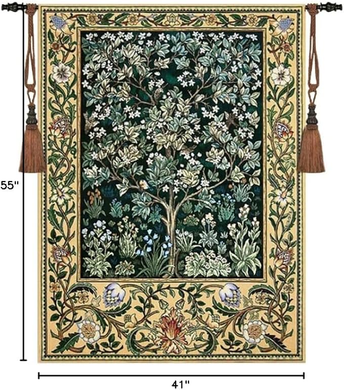 Aubelin Tapestry Large Green William Morris Tree of Life Fine Art Tapestry Wall Hanging Size 55"x41"