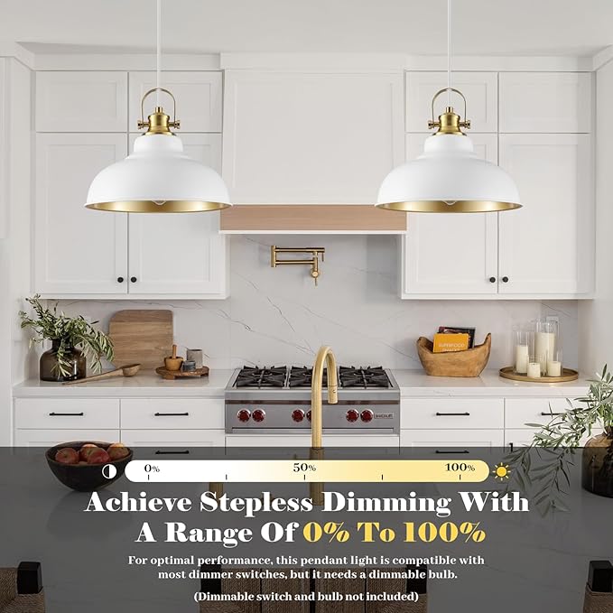 White Pendant Lights Kitchen Island, Kitchen Pendant Lighting 1 Pack, Industrial Farmhouse Pendant Light (11.41 Inch), Dome Pendant Lights, Island Pendant Light for Kitchen, Dining Room