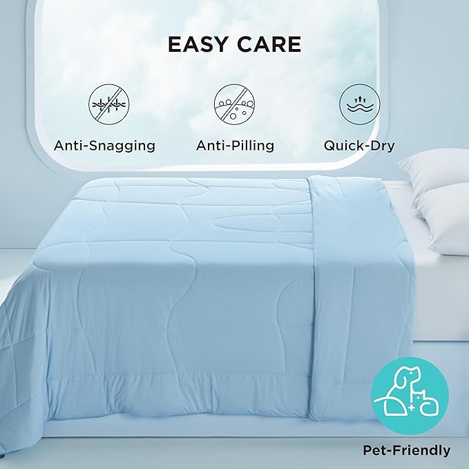 Bedsure Cooling Comforter King Size - Cooling Blankets for Hot Sleepers, Lightweight Comforter for Summer with Dual-Sided Cool Tech, Soft Breathable Cold Blanket for Sleeping, Blue, 102x90 Inches