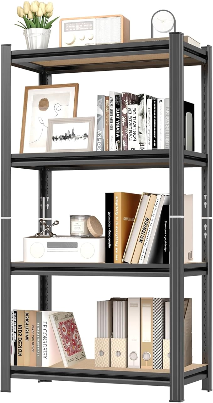 Industrial Bookshelves and Bookcases, Ladder Shelf 4 Tiers with Metal Frame for Living Room, Home Office, Bedroom 45.7" Hx23.6 Wx11.8 D