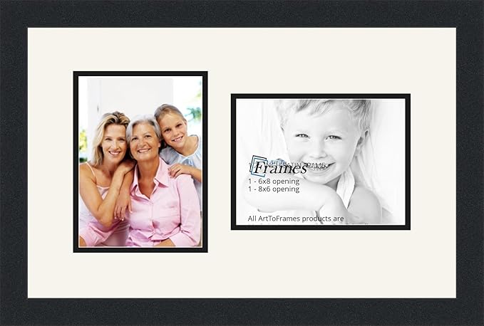 ArtToFrames Collage Photo Frame Double Mat with 2-6x8 Openings and Satin Black Frame
