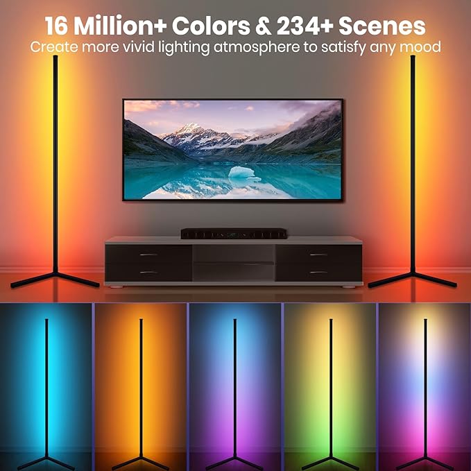 AVCNUJ LED Floor Lamp, 65" Smart RGB Color Changing Corner Lamp with 16 Million DIY Colors & 213 Scenes, Music Sync, Timer, Floor Lamp with Remote & App Control, Standing Lamp for Living Room Bedroom